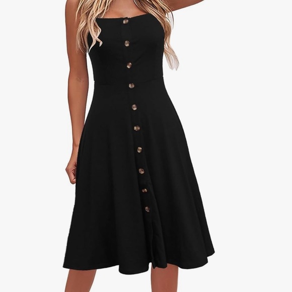 Dresses & Skirts - Summer Black Button-Down Midi Dress